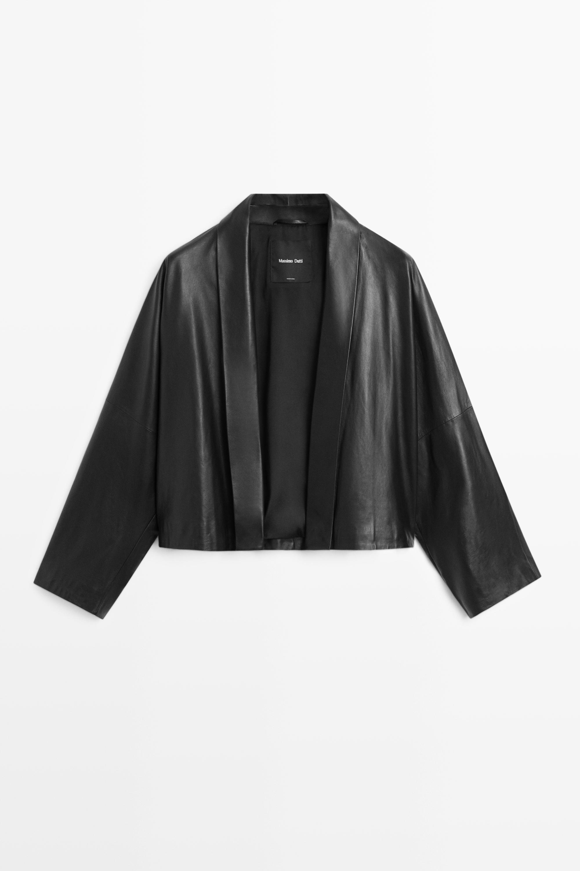 Nappa leather lapel kimono — Black