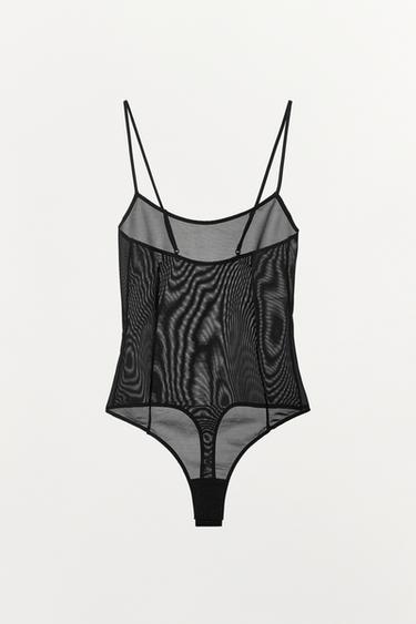 STRAPPY BODYSUIT WITH POLYAMIDE - Black by Zara - Image 3