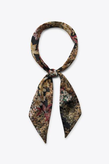PRINTED TIE SCARF WITH FLOWERS - Brown by Zara