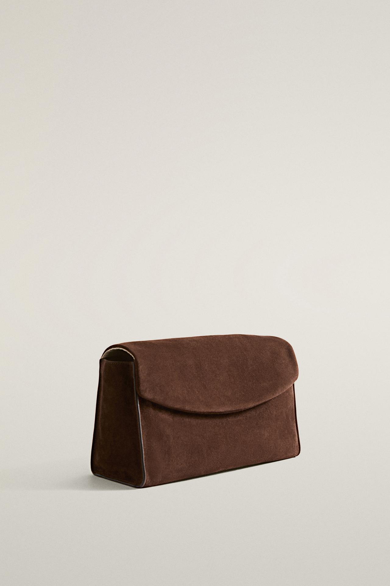 FLAP SPLIT LEATHER MAKEUP BAG — Brown