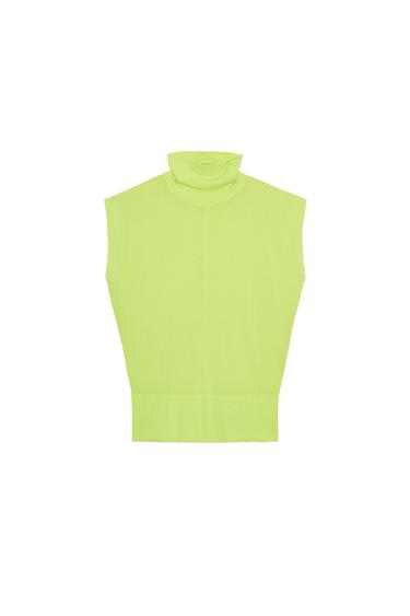 Zara FLUID KNIT HIGH COLLAR TOP - Lime green