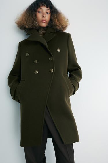 Zara ASYMMETRIC WOOL BLEND BUTTON COAT ZW COLLECTION - Dark khaki