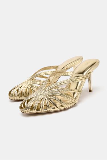 SANDALES À TALONS FINS À EFFET MÉTALLISÉ - Or de Zara - Image 3