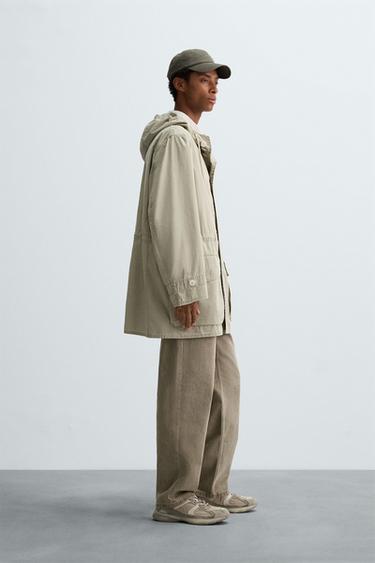 PARKA LÉGÈRE COURTE EN COTON - Vert gris de Zara - Image 3