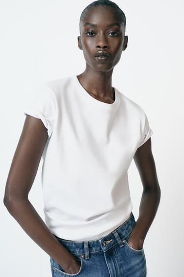 Zara SHORT SLEEVE INTERLOCK T-SHIRT - White