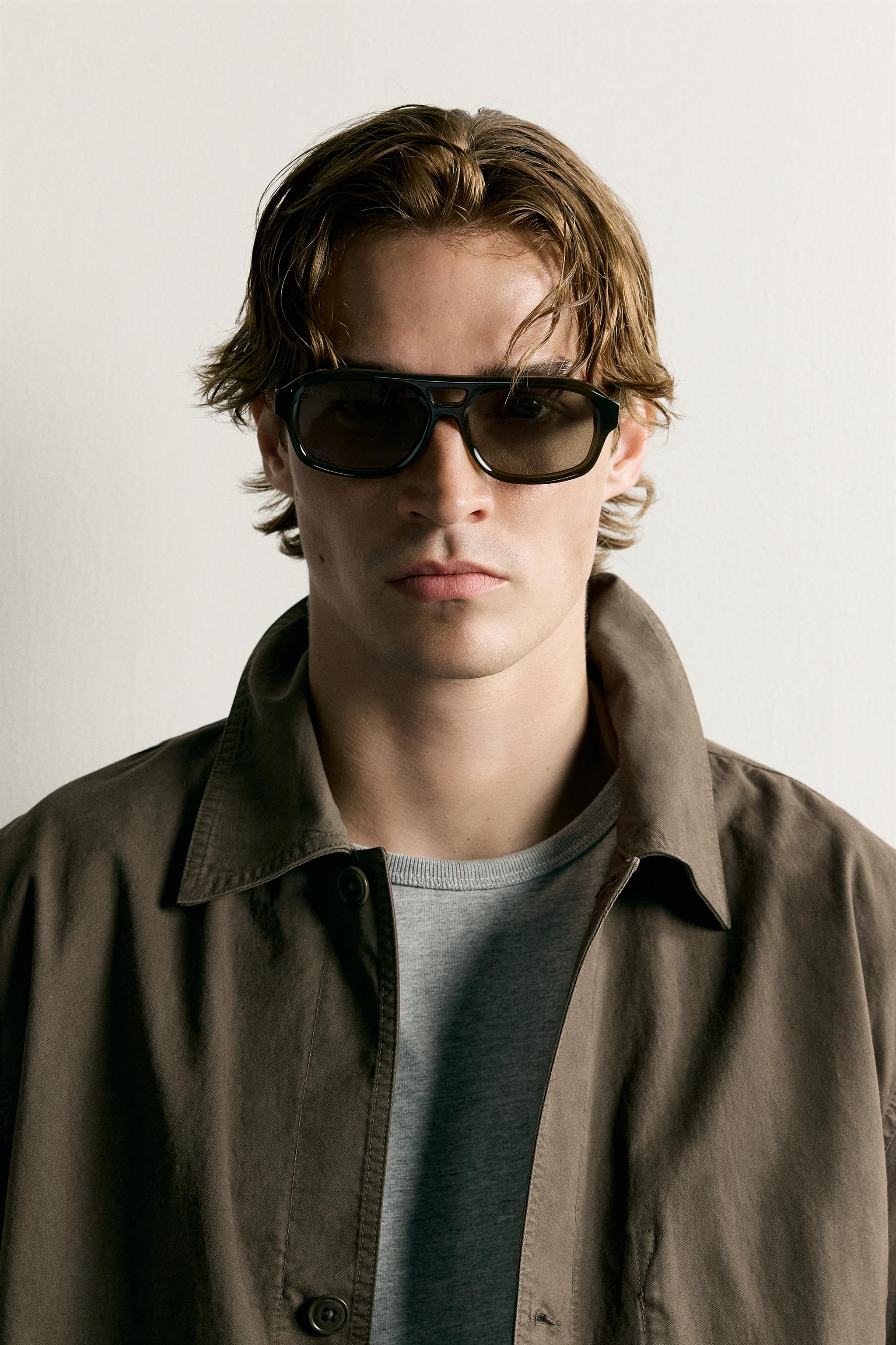 RECTANGULAR SUNGLASSES — Olive green