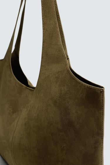 SAC SHOPPER EN CUIR - Vert kaki de Zara - Image 2