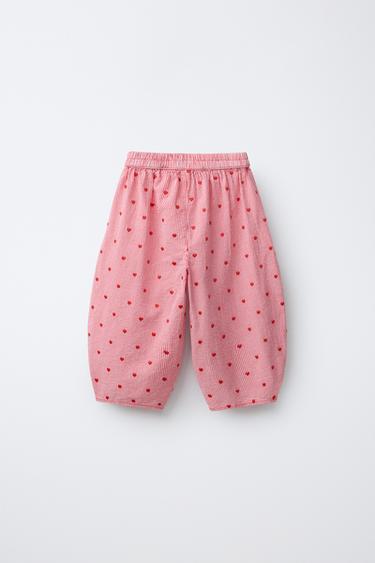 BALLOON CHECKS TROUSERS WITH EMBROIDERED HEARTS - Reddish by Zara - Image 1