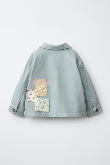 Zara PATCHWORK TWILL JACKET - Pastel blue