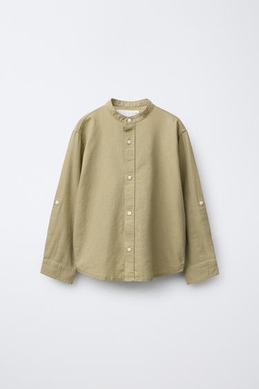 CAMISA CUELLO MAO CON LINO - Khaki de Zara