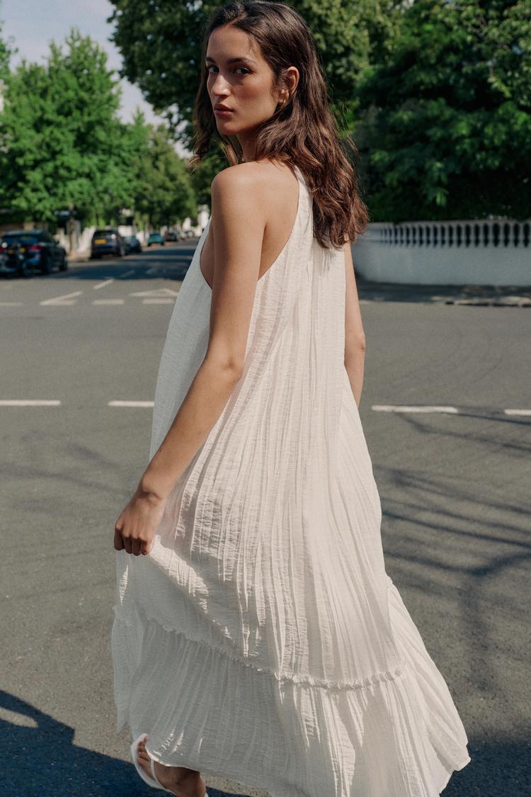 Vestido midi fruncido con cuentas 5