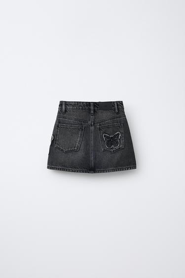 EMBROIDERED BUTTERFLY DENIM SKIRT - Grey by Zara - Image 1