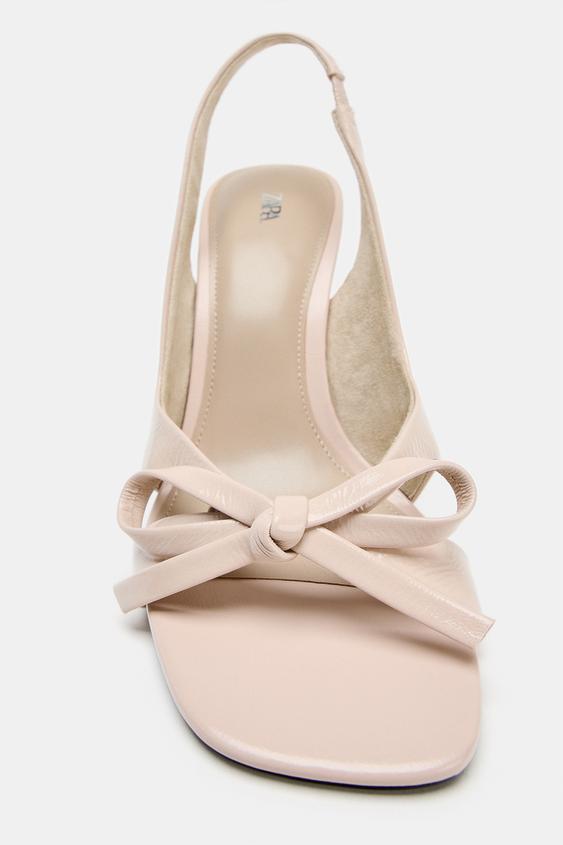 SANDALES À TALONS EN CUIR AVEC NŒUD - Rose de Zara - Image 5