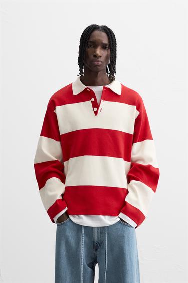 STRIPED KNIT POLO SHIRT - Red by Zara