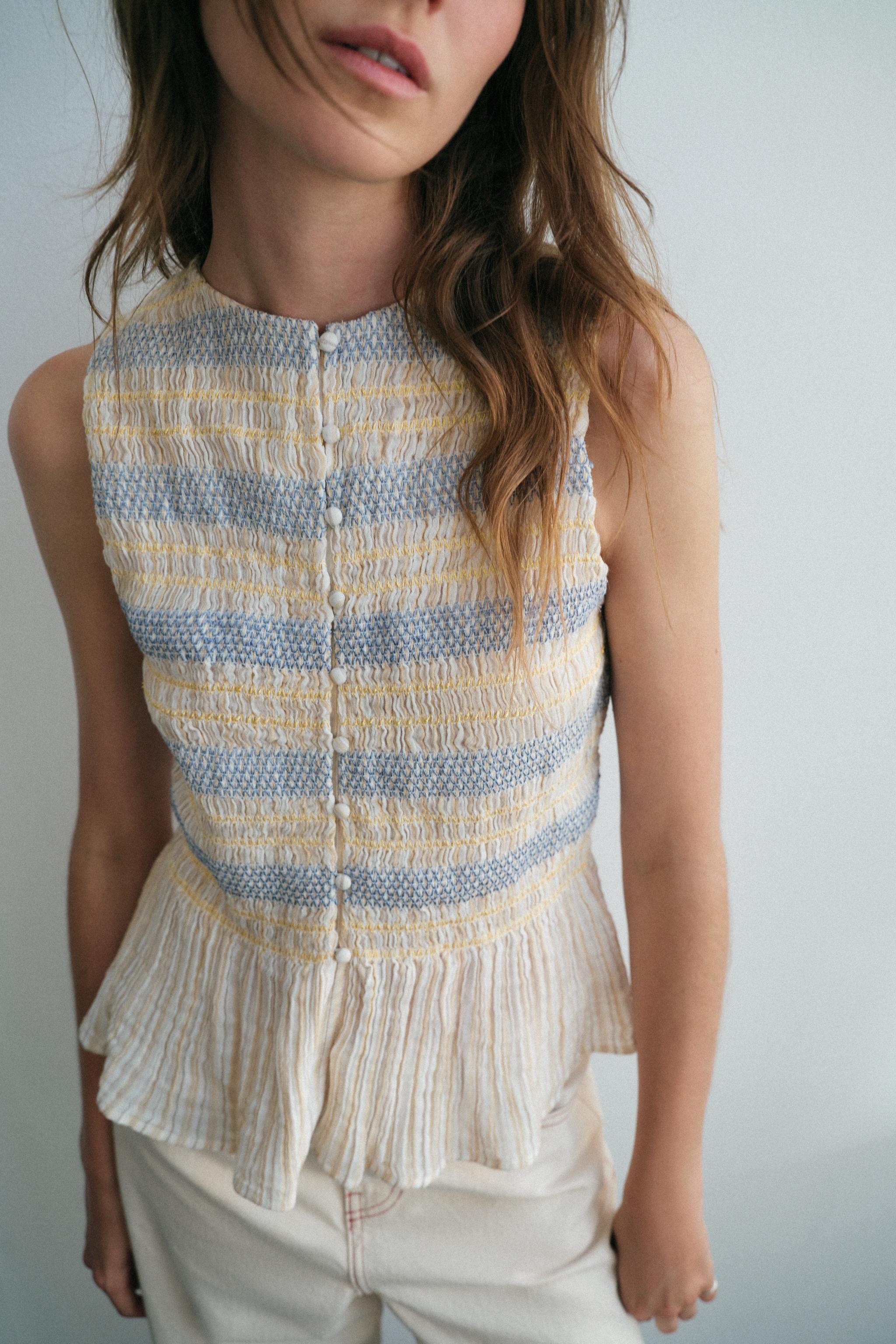 SMOCKED EMBROIDERED TOP
