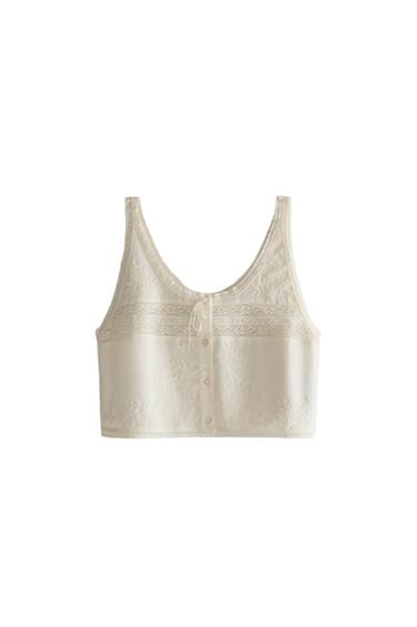 Zara LACE COTTON TOP - Ecru