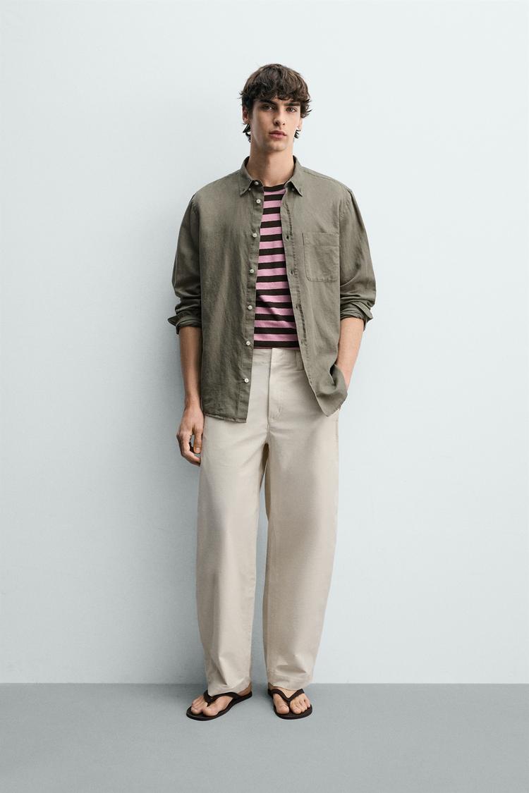 REGULAR FIT KETEN PAMUKLU GÖMLEK