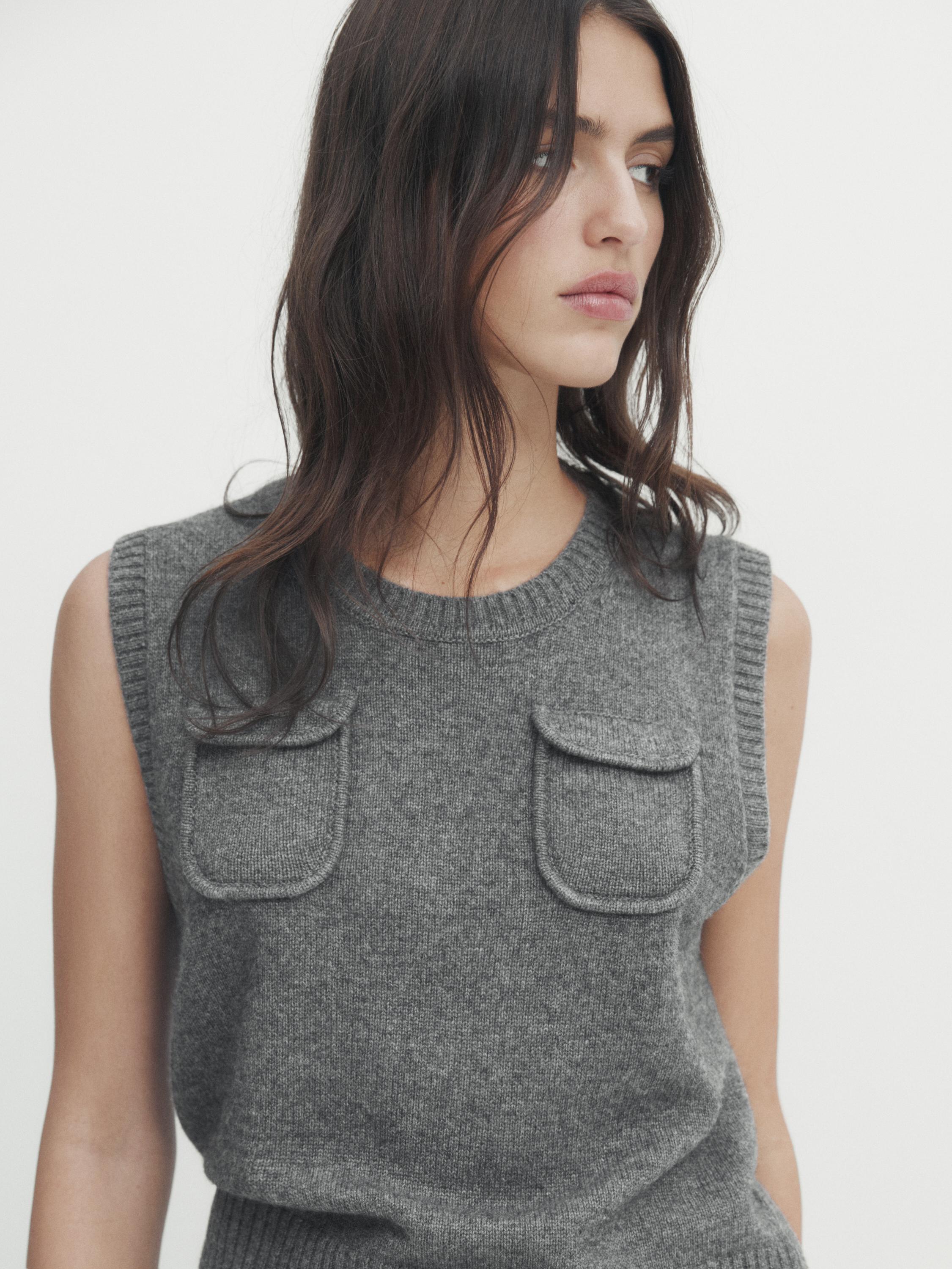 Wool blend knit vest with pockets - Mid-gray | ZARA United States