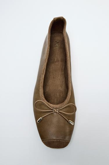 Zara BALLET FLATS WITH BOW - Brown