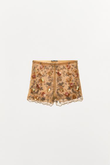 BEAD AND SEQUIN SHORTS - LIMITED EDITION - Golden by Zara