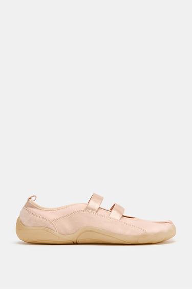 ELASTIC STRAP BALLET FLATS - Pink by Zara