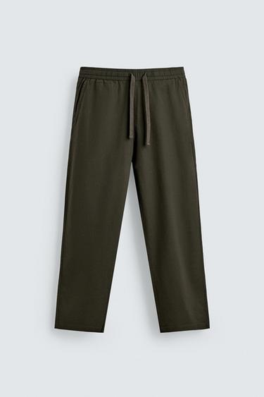 CELANA PANJANG RELAXED FIT KATUN - LINEN - Khaki gelap dari Zara