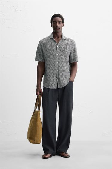 Zara OPEN TEXTURED SHIRT - Navy / White - Image 0