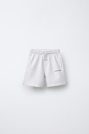 Zara STRAIGHT FIT EMBOSSED TEXT TERRY SHORTS - Gray marl