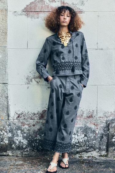 Zara EMBROIDERED CULOTTES - Blue