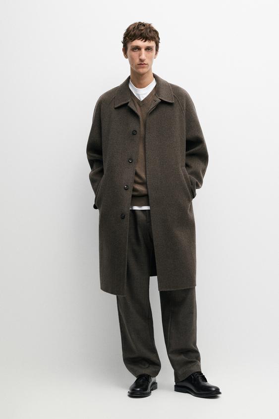 Manteau long tissu double laine mélangée - Vison chiné de Zara - Image 0