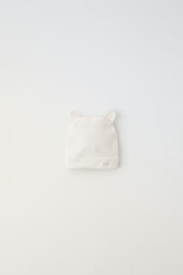 RIBBED BEANIE WITH EARS - Ecru by Zara
