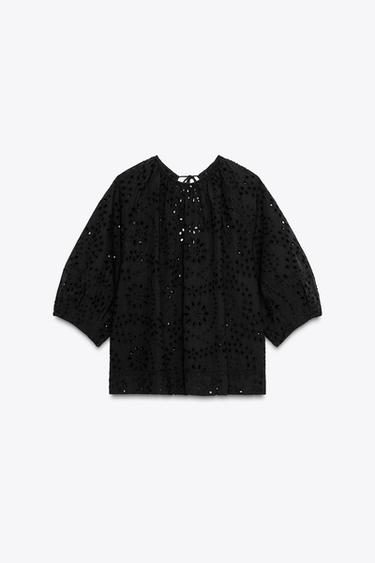 BLOUSE BRODERIES PERFORÉES ZW COLLECTION - Noir de Zara