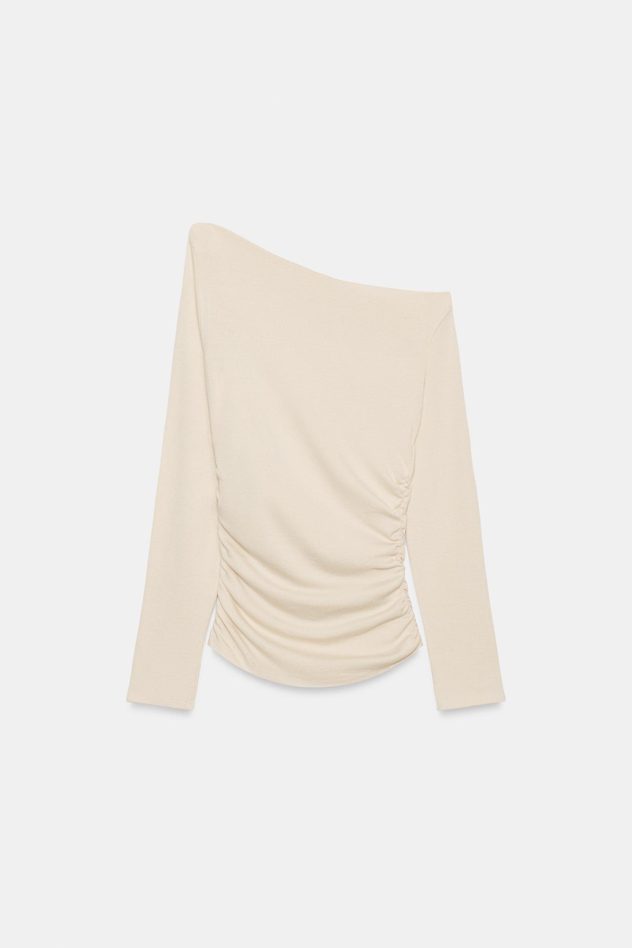 ASYMMETRICAL DRAPED TOP — Cream