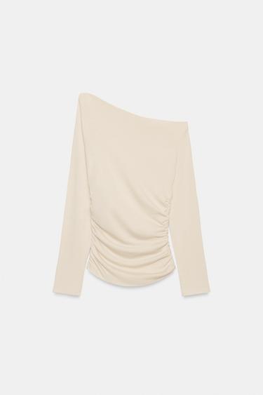 ASYMMETRICAL DRAPED TOP — Cream 2