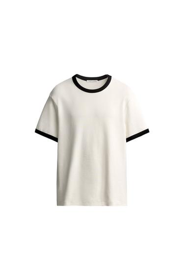 Zara BASIC CONTRAST BINDING T-SHIRT - Oyster-white