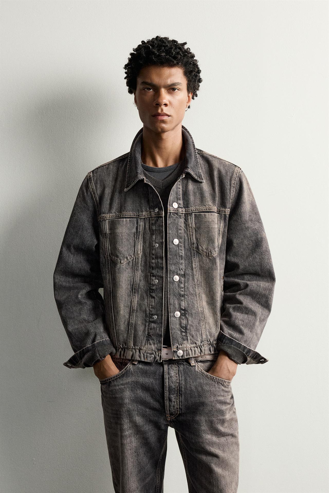 CROPPED DENIM JACKET — Dark gray