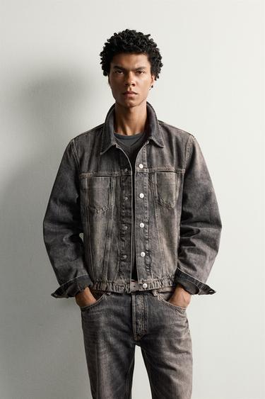 CROPPED DENIM JACKET — Dark gray 1