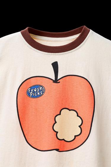 Zara APPLE PRINT T-SHIRT - Ecru