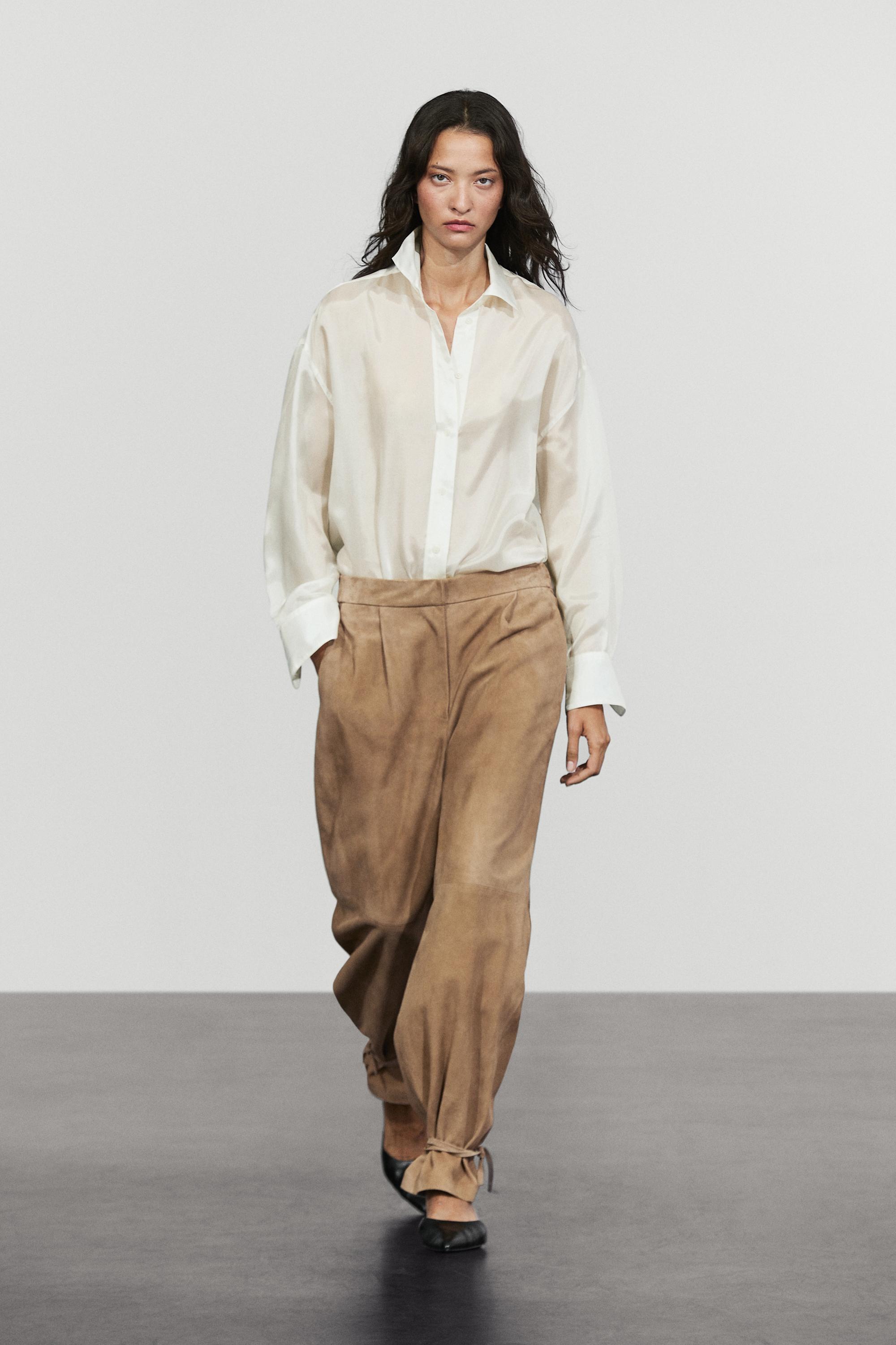 Pantalon en cuir daim avec bas à nouer