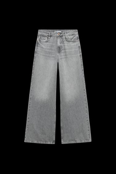 Zara Z1975 HIGH RISE WIDE LEG LONG LENGTH JEANS - Gray - Image 0