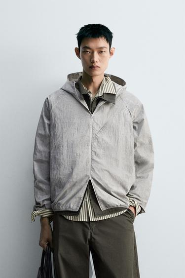 Zara 科技布料仿舊印花外套 - 灰色