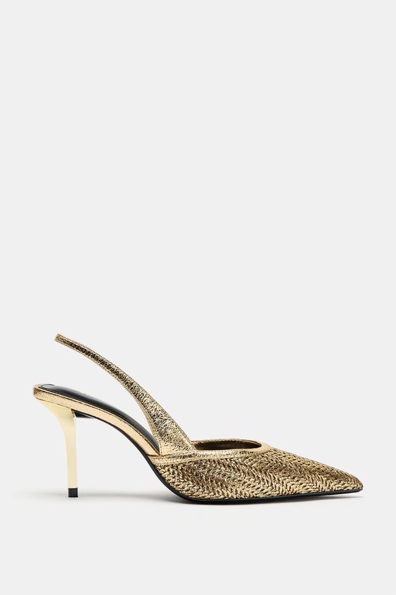 METALLIC BRAIDED HEELS - Gold by Zara - Image 0