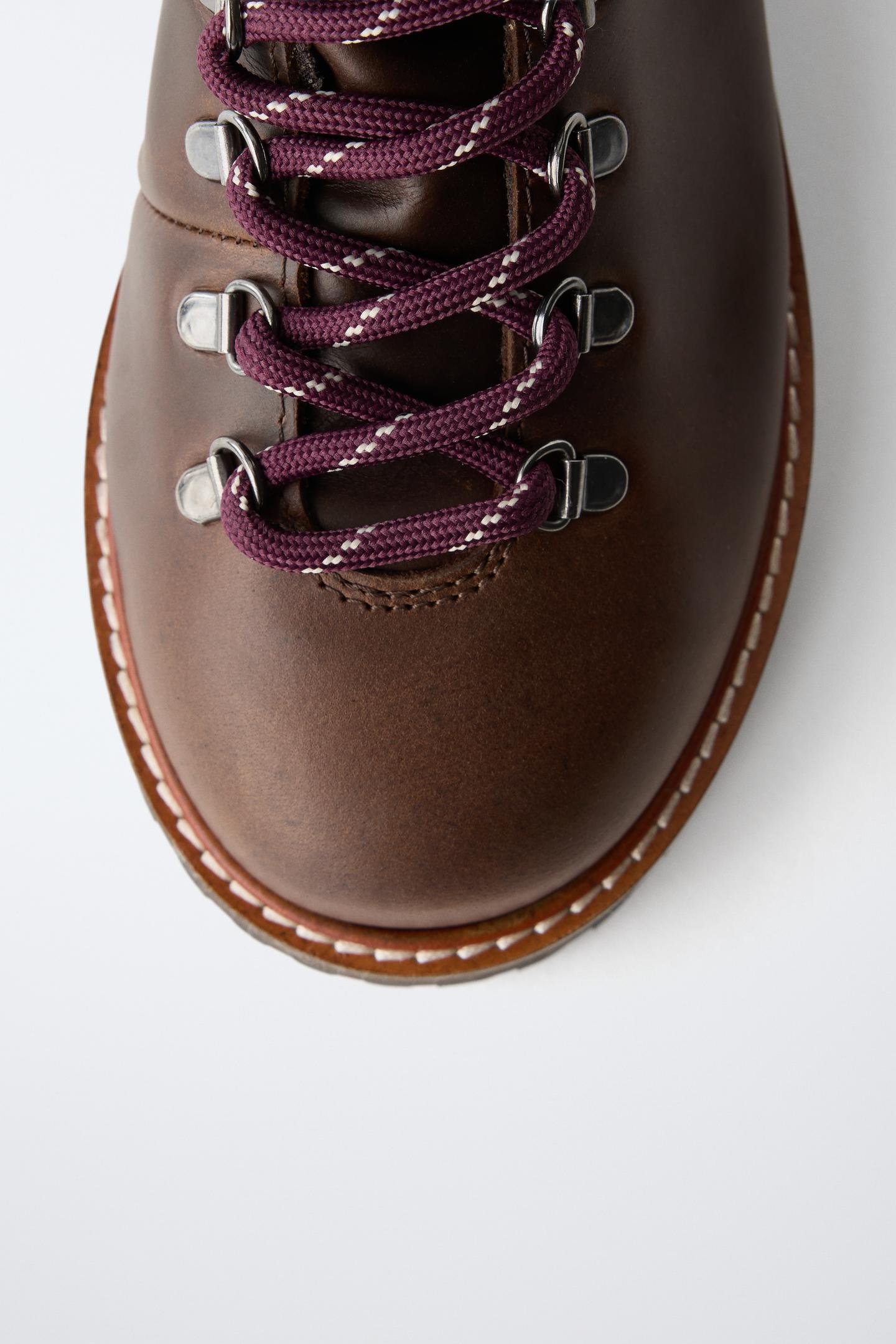 Детские ботинки Zara Leather Lace-Up Ankle, цвет: Коричневый — фото 6