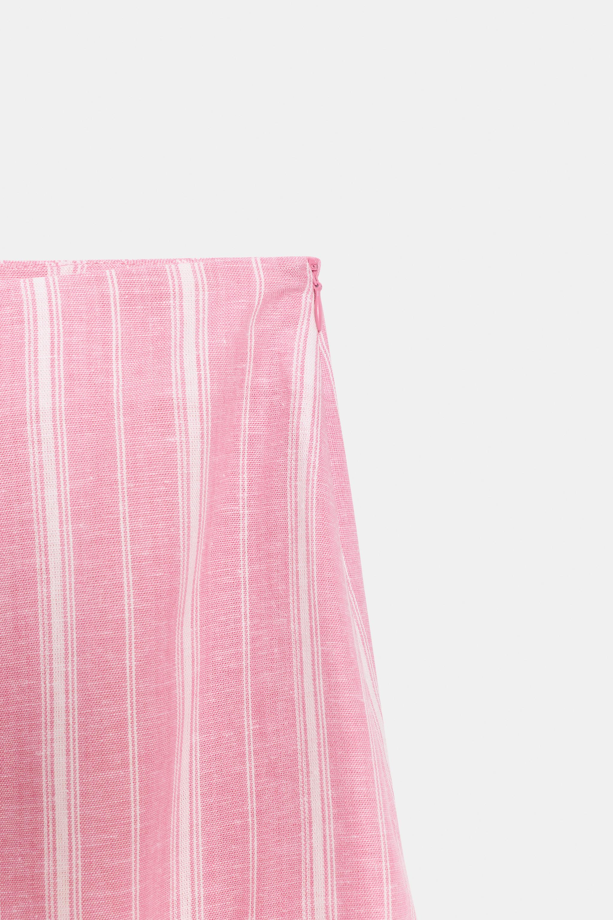 STRIPED LINEN MIDI SKIRT