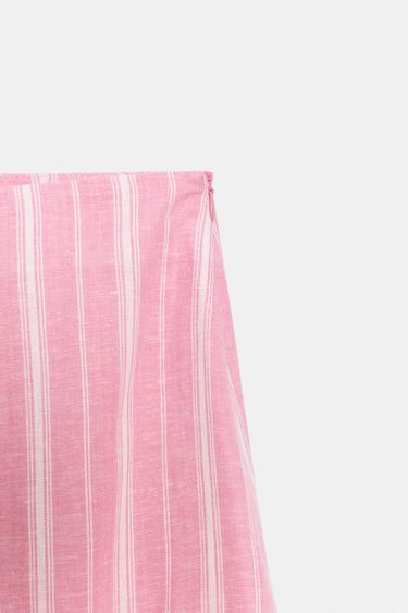 JUPE MI-LONGUE EN LIN À RAYURES - Rose / Blanc de Zara - Image 9