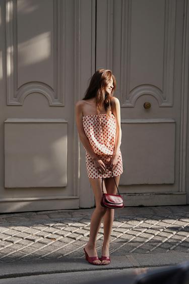 OFF-THE-SHOULDER POLKA DOT DRESS - Ecru / Red by Zara