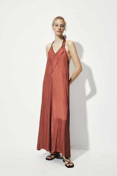 SATIN HALTER JUMPSUIT - MARSALA by Zara - Image 0