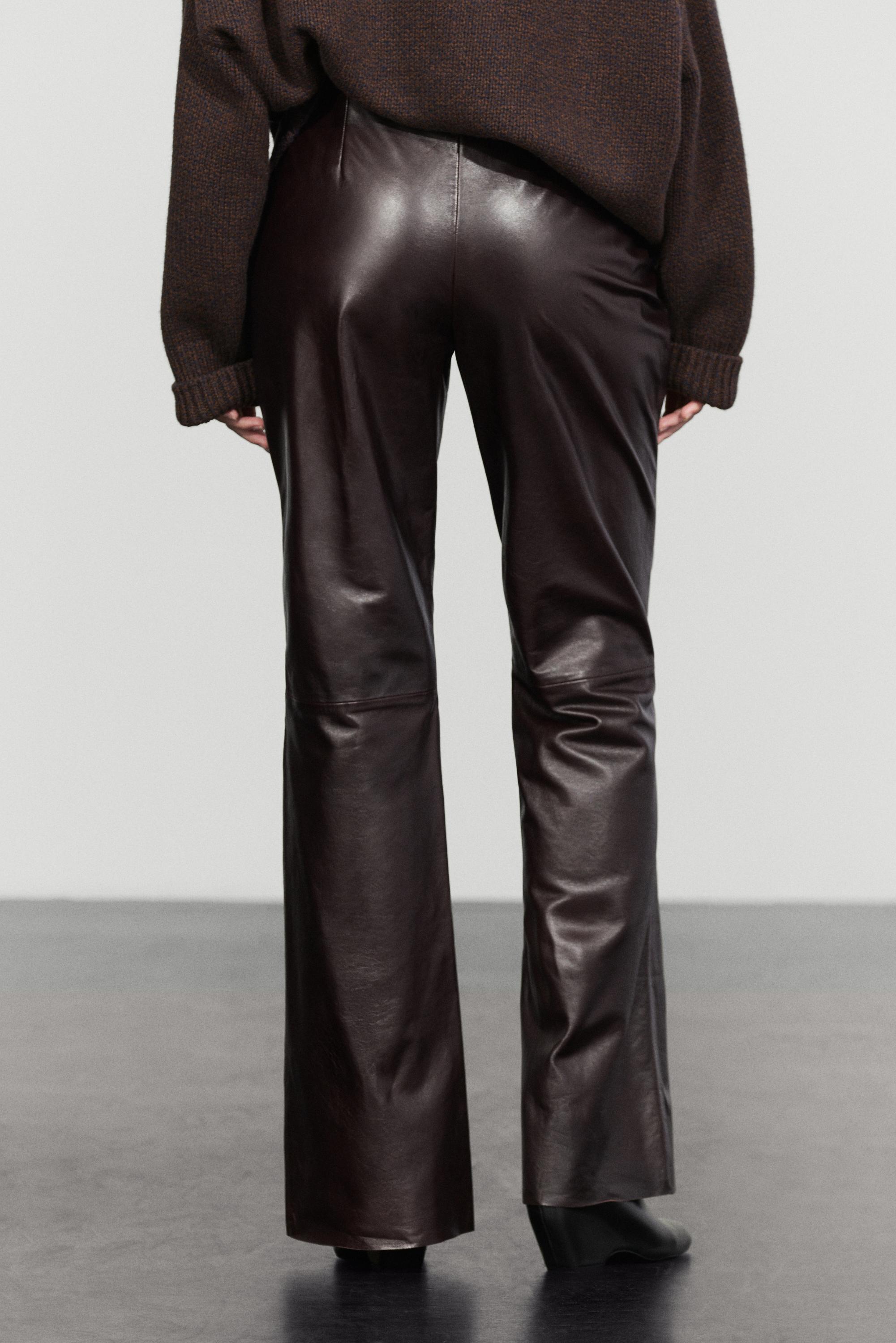 Pantalon flare fit coutures cuir nappa