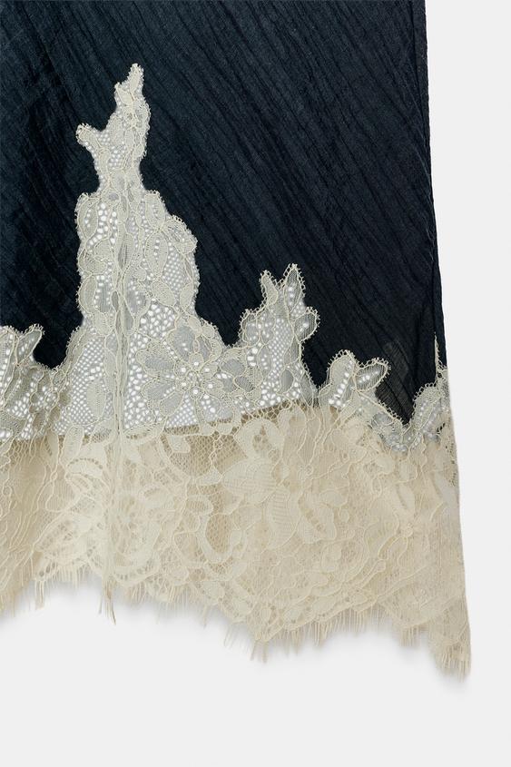 LACE TRIM MIDI SKIRT - Navy / White by Zara - Image 6