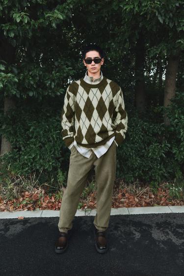ARGYLE JACQUARD SWEATER - Khaki by Zara